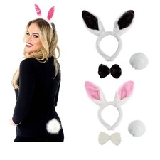 3Pc BUNNY RABBIT SET Headband Ears Tail Bow Tie Easter Halloween Hen Fancy Dress