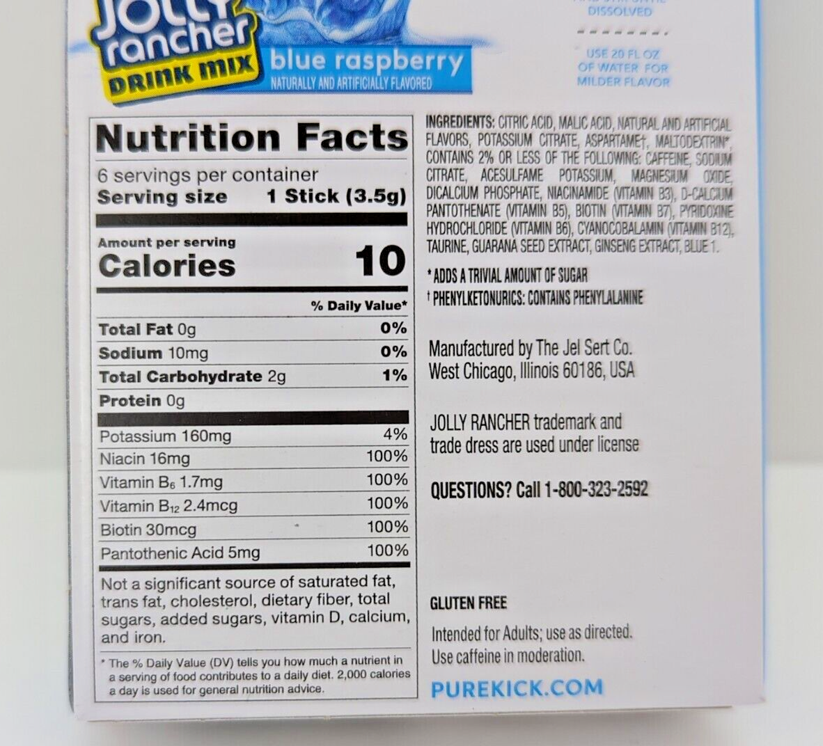 PURE KICK ENERGY BLUE RASPBERRY DRINK MIX 3 Packs 18 Drink Mix