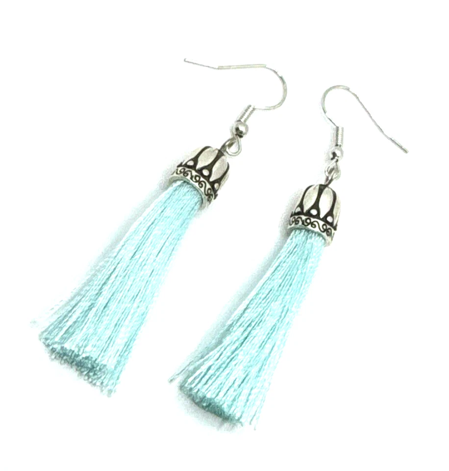 Pendientes Brighton Tahlia Borla Azul Claro Turquesa Borlas Largos Plata Personalizados Foto 2 de 4