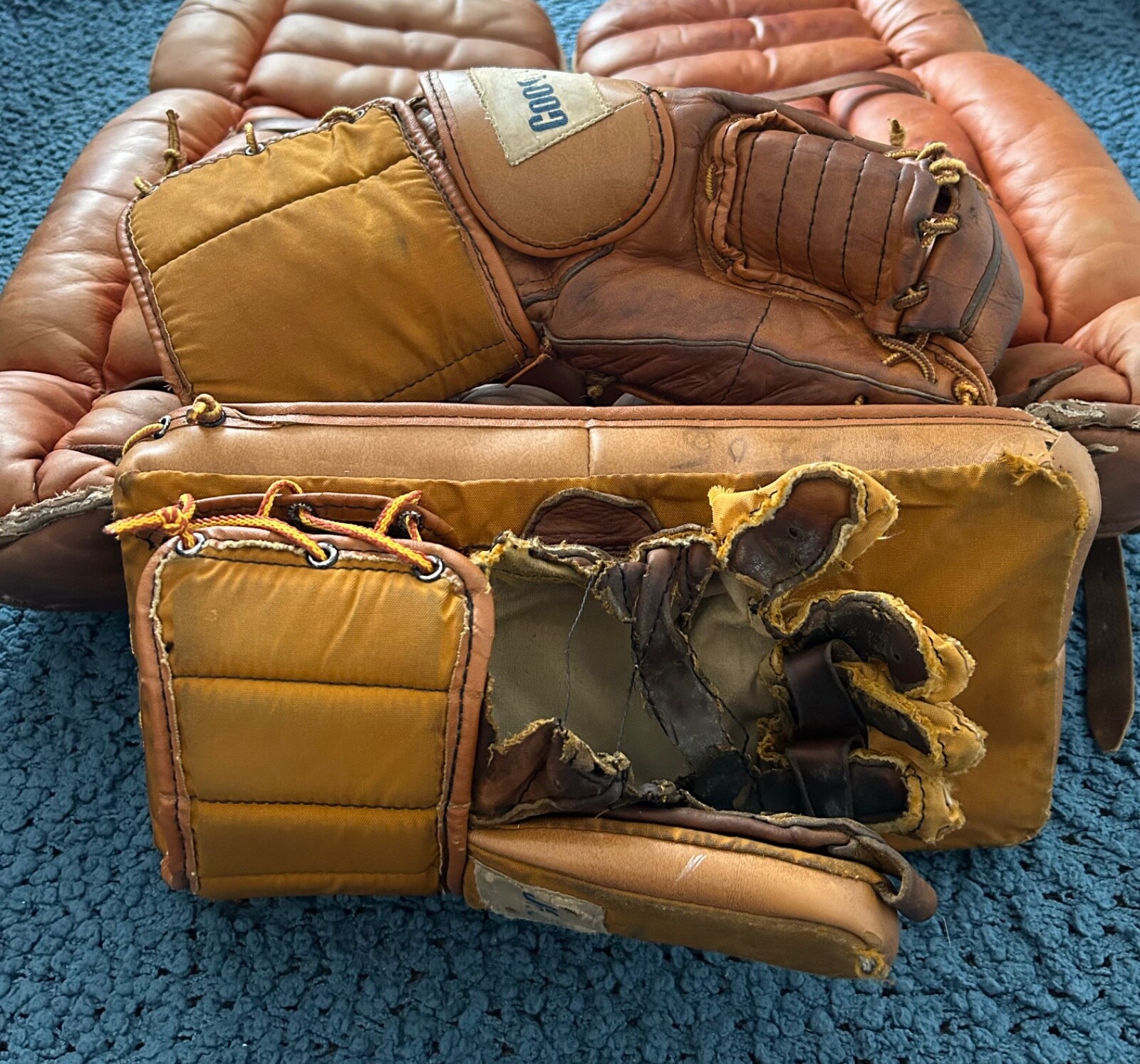 Vintage Playmaker goalie pads and Cooper glove set eBay
