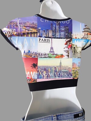 【Badee】Old English Printing Crop Top VTG 80s Crop Top Graphic City Print, Short Sleeve Girls M