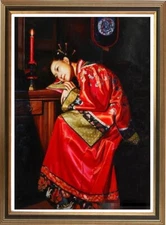 Hand painted Original Oil painting art chinese girl on Canvas 24"x36"