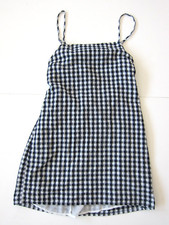 American Eagle Cotton Linen Blue White Plaid Spaghetti Strap Tunic Slip Dress M