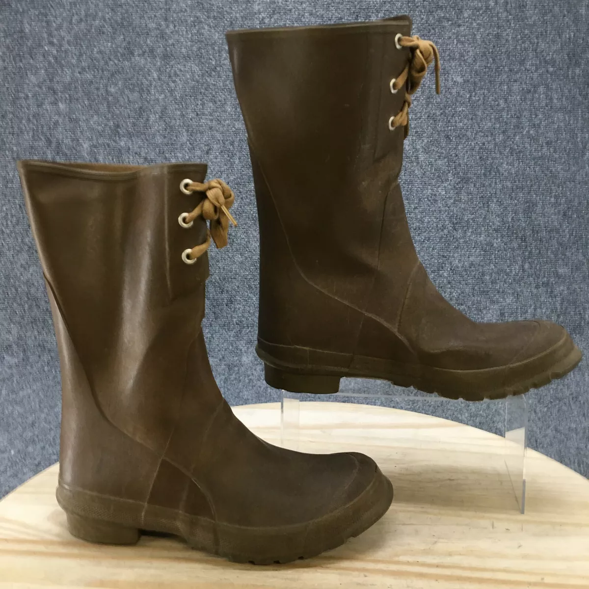 Vintage Rain Boots Womens W Lace Up Brown Rubber Mid Calf Waterproof eBay