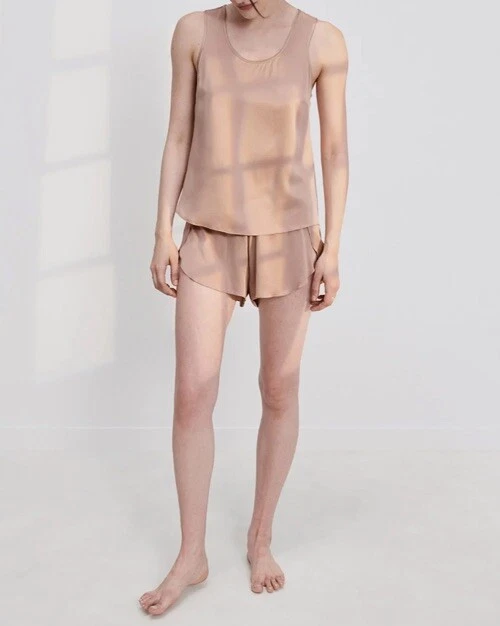 Lunya Washable Silk Women’s Pajama Set Size M New Otium Tan