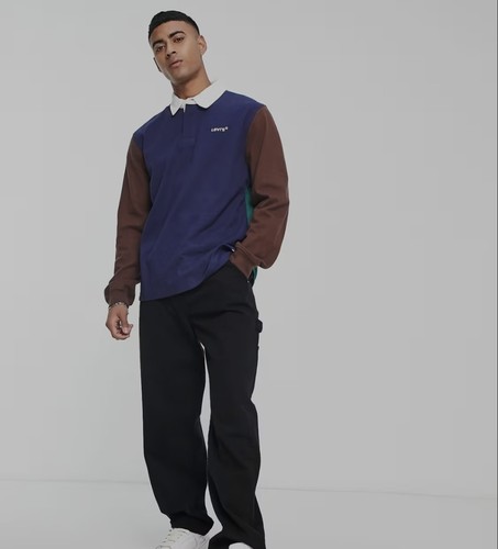 *NUEVO CON ETIQUETAS* Top polo manga larga Levi's Rugby Union Preppy Naval Academy talla pequeña - Imagen 11 de 11