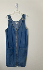 VTG CHEROKEE Womens Dress L Denim Sleeveless Jumper Pockets Front Full Zip Y2K