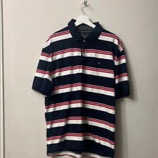 Vintage Tommy Hilfiger Navy Blue Striped Polo Shirt with Classic Collar 312 NWOT