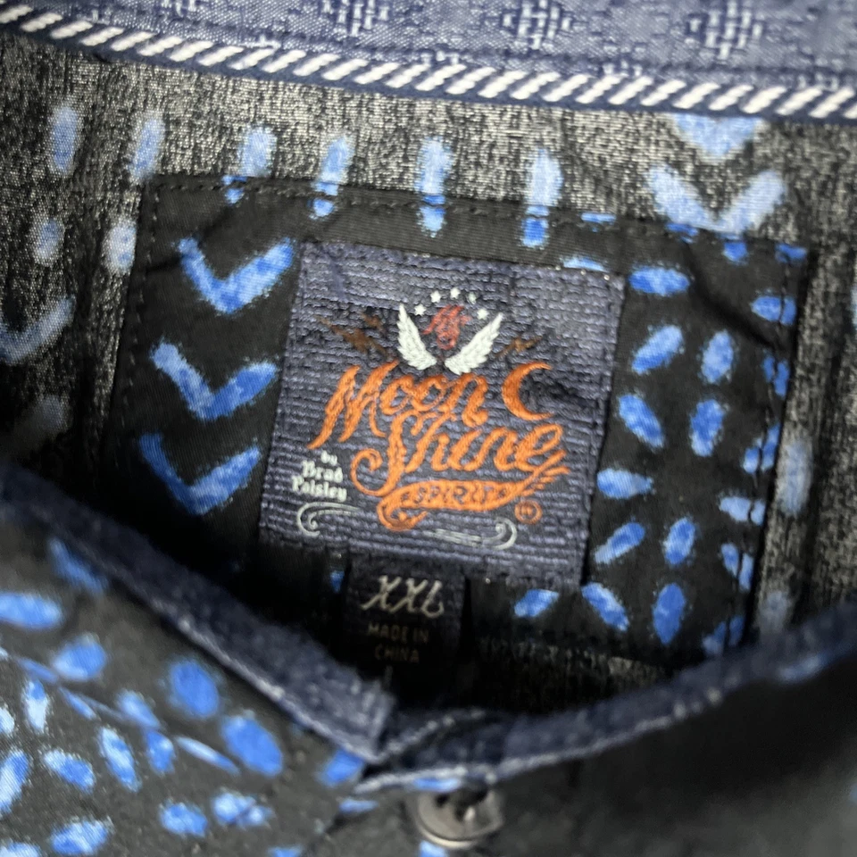 Moonshine Spirit Shirt XXL Black Blue Geometric Pearl Snap Brad Paisley Hex Snap - Image 4 of 4