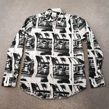 Paul Smith Mens Shirt Small White Black Character Print 60s Palm Trees Italy