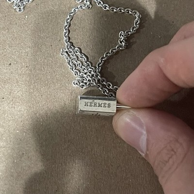 Hermes Sterling Silver Padlock Necklace AG925 Lock Pendant Chain