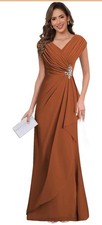 Chiffon Mother Of Bride Mermaid Plated Long Formal Dress size 6 Rust Color