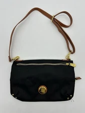 Joy Mangano Black & Gold Metal Nylon Bag Leather Detachable Adjustable Strap