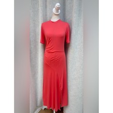 Halston coral salmon pink short sleeve midi dress