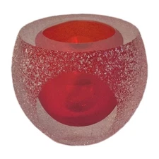 Sugared Somerso Glass Red Faceted Votive Tealight Candle Holder Murano? Vintage 