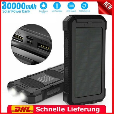 30000mAh Solarpanel Powerbank Mini Batterieladegerä  mit Dual USB Schnittstelle