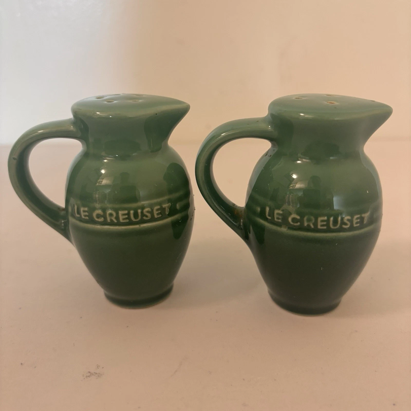 Le Creuset Pitcher Salt And Pepper Shakers Blue set green