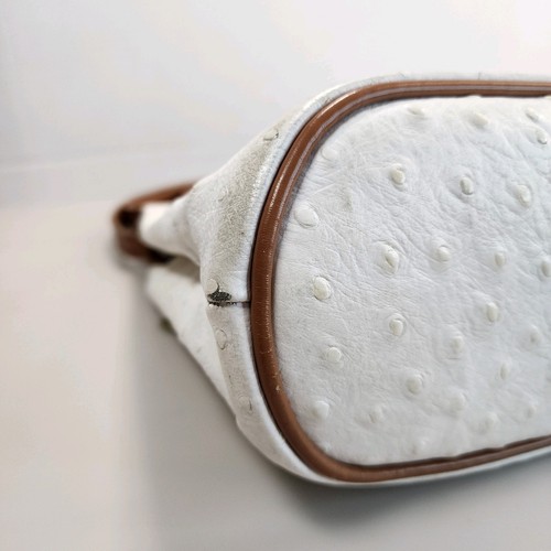 Valentina Italian Leather Cream & Brown Ostrich Print Cross Body Bag Purse - Picture 8 of 13