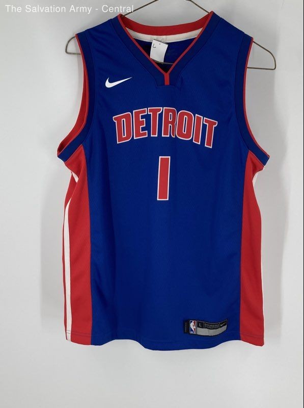 Nike Boys Blue Detroit Pistons Reggie Jackson #1 Swingman NBA Jersey Size Large