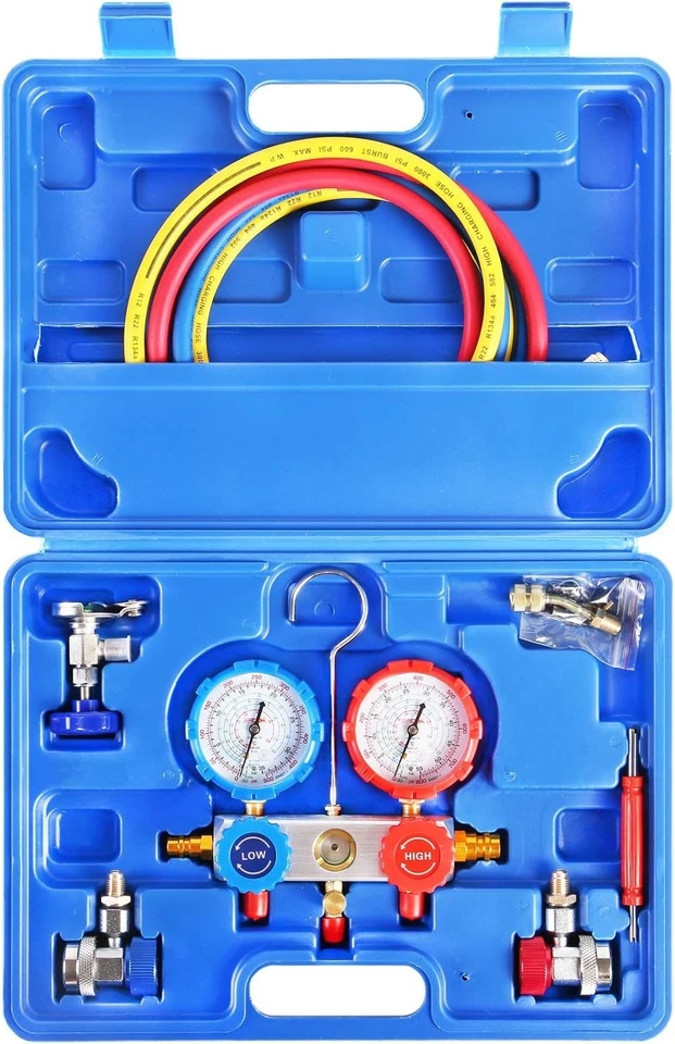 Professional HVAC 3-Way Manifold Gauge Set with R410A Adapter & Storage Case - Image 3 of 4
