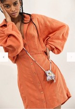 Free People Batwing Shirt Dress Tangerine Boho Mini Linen Blend Women’s Sz L