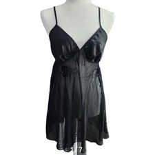 Secret Treasures Women's Sleepwear M Black Lace Sheer Negligee Babydoll Beaded