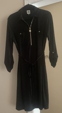 Anne Klein Womens Black 1/2 Zip Long Roll Up Sleeve Lightweight Dress Size 6