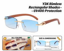 Retro Rimless Rectangle Sunglasses Women Men Y2K Punk Sun Glasses UV400 Vintage