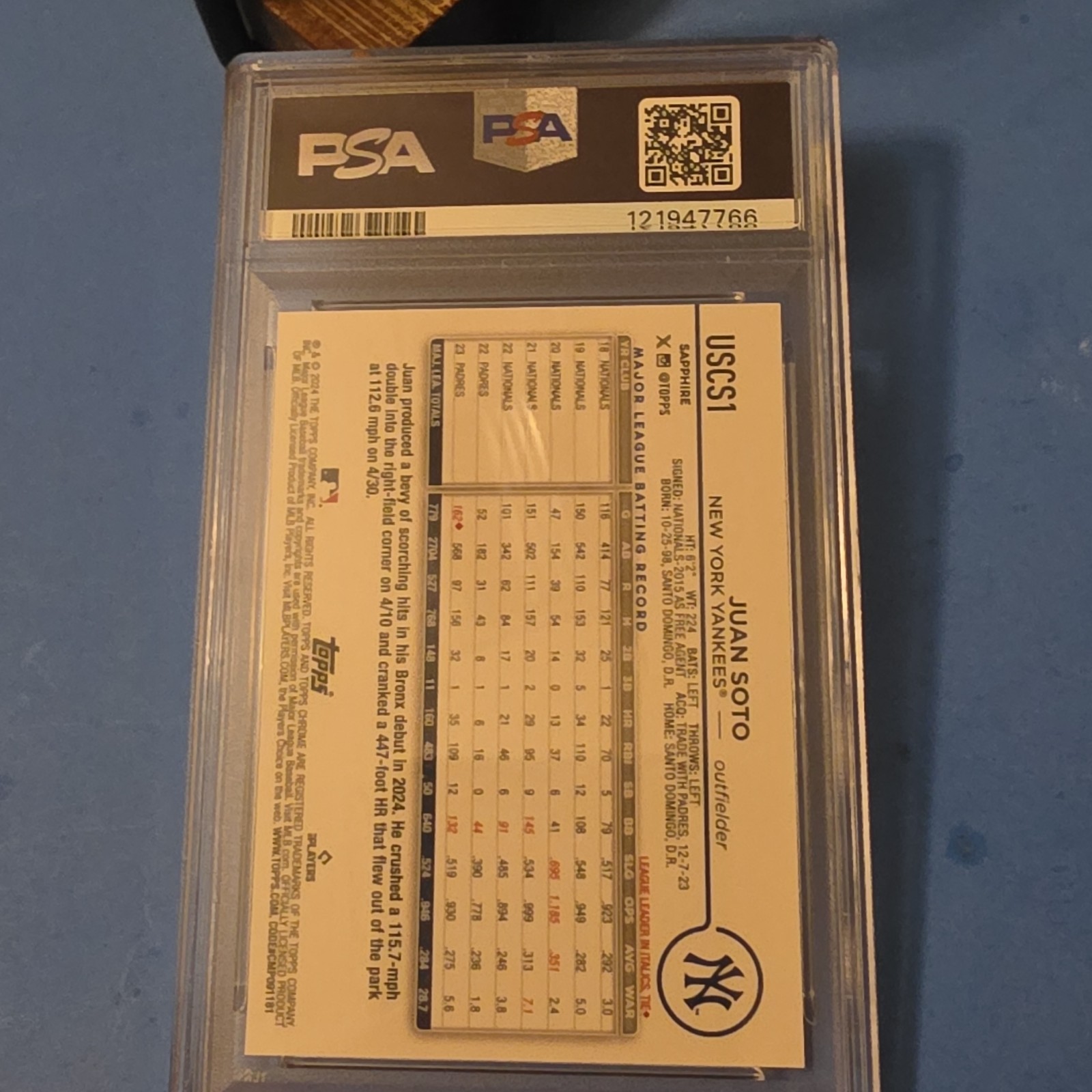 Topps 2024 Chrome Update Sapphire Juan Soto USCS1 Gold /50 Yankees PSA 10 view 5
