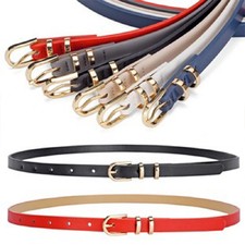 Slim Faux Leather Belt 1cm Pin Buckle Women's Dress Pants Adjustable Waist Belts