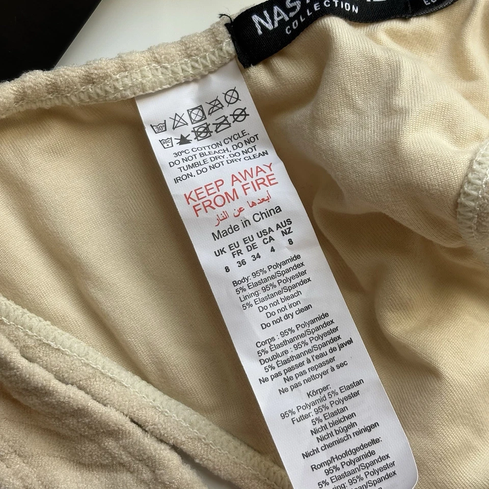 NEW Nasty Gal Toweling Rib Crop Bikini Set Size 4 Sand Beige High Waist Cheeky - Image 4 of 4