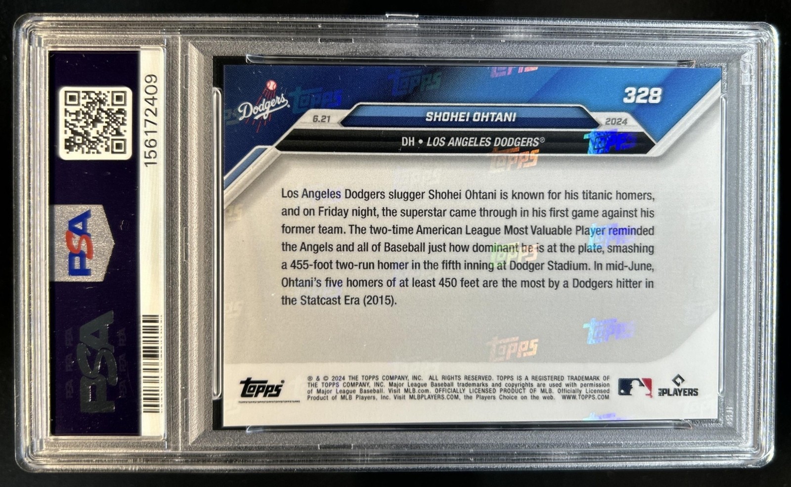 2024 Topps Now Shohei Ohtani #328 Dodgers PSA 10 GEM MINT view 2