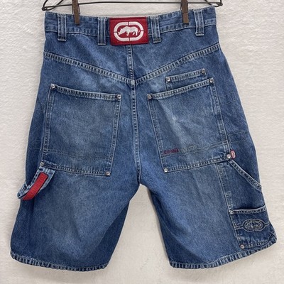 NWOT Y2K Ecko Unltd Carpenter Baggy Fit Blue Denim Loop Jean Shorts Size 32