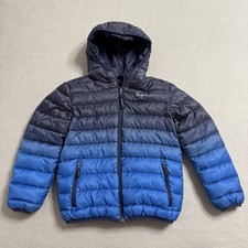 Eddie Bauer Reversible Down Jacket Kids Small Blue Puffer Hooded Winter Coat