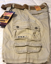 PLUGG 100 Cotton-Heavy Vintage Wash -12" CARGO SHORT - Size 28-Creamy Beige-NWT