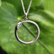 Snake Ouroboros Necklace Pendant 925 Silver 18" Chain Astrological Serpent Boxed