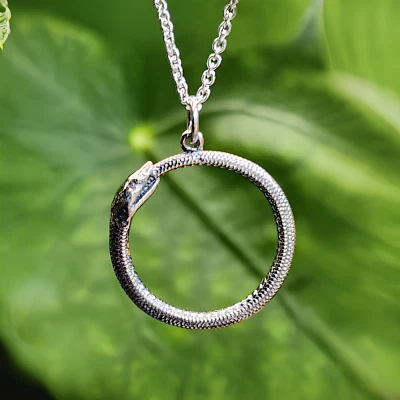 ECLECTIC SHOP UK LTD ® Snake Ouroboros Necklace Pendant 925 Silver 18" Chain Astrological Serpent Boxed