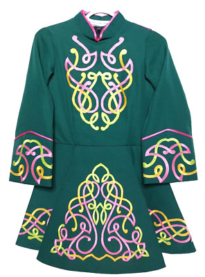 Irish Step Dancing Dress VTG Girls S Handmade Celtic Green Embroidered Rose