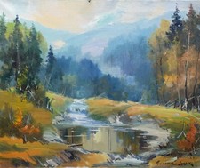 Pintura al óleo hierba naranja pintor ucraniano lienzo enmarcado arte paisajístico original