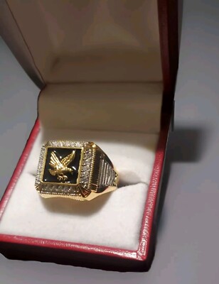Winged Eagle Enamel Crystal Signet Ring 18K Plated