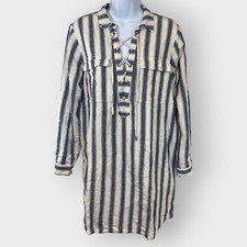 Madewell Linen Blend Shirt Dress | S | Striped Lace Up | Coastal Beachy
