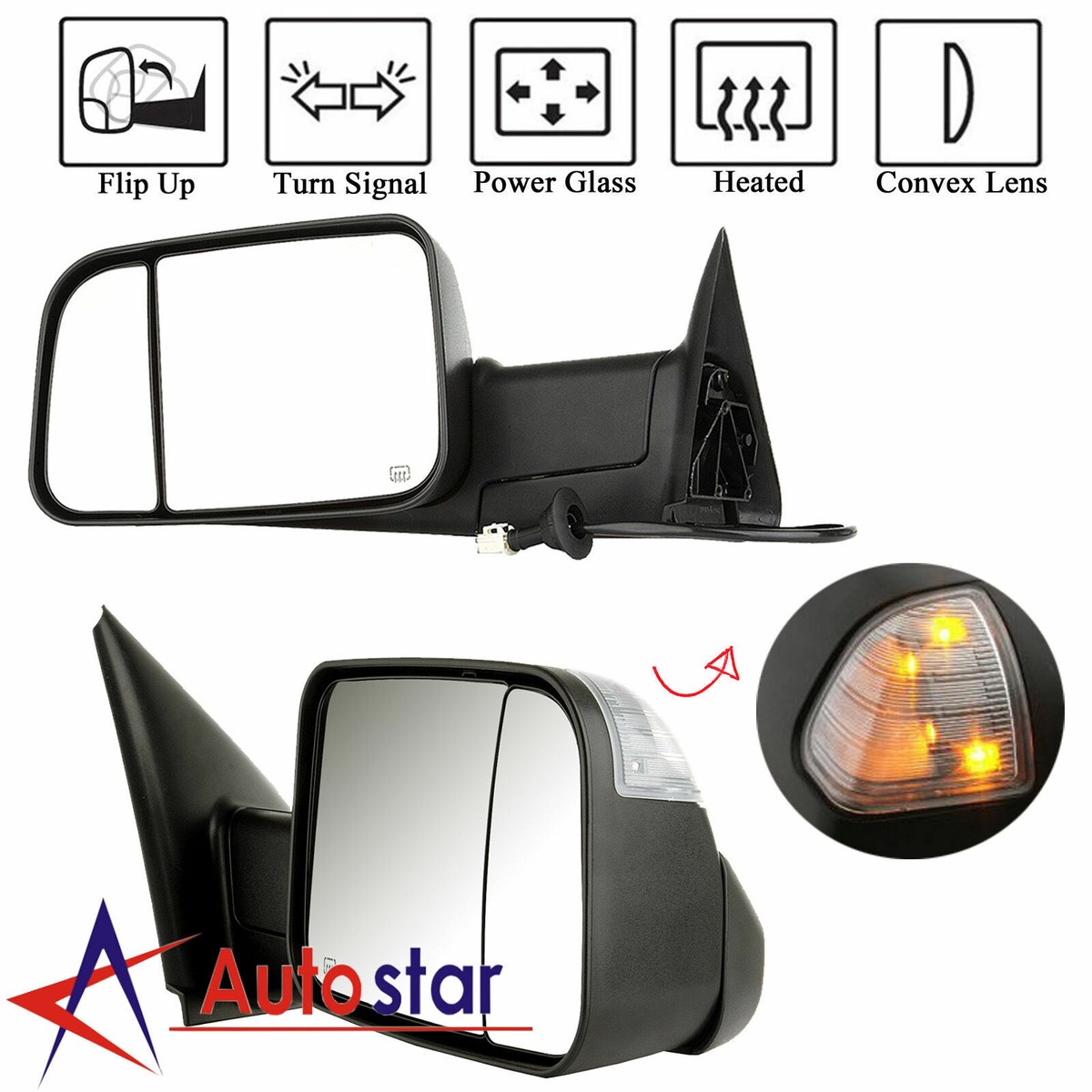 Pair Of Heated Power Tow Mirrors W/ LED Signal - Fits 03-08 Dodge Ram 1500/2500/3500