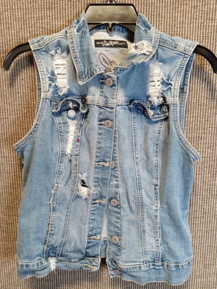 Colete jeans vintage Southpole feminino médio coração paz tamanho médio.T3b - Imagem 2 de 4