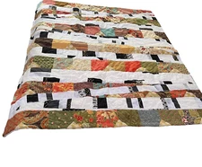 Handmade Colorful Lap Throw Quilt Blanket Reversible white 42"x48" art can hang