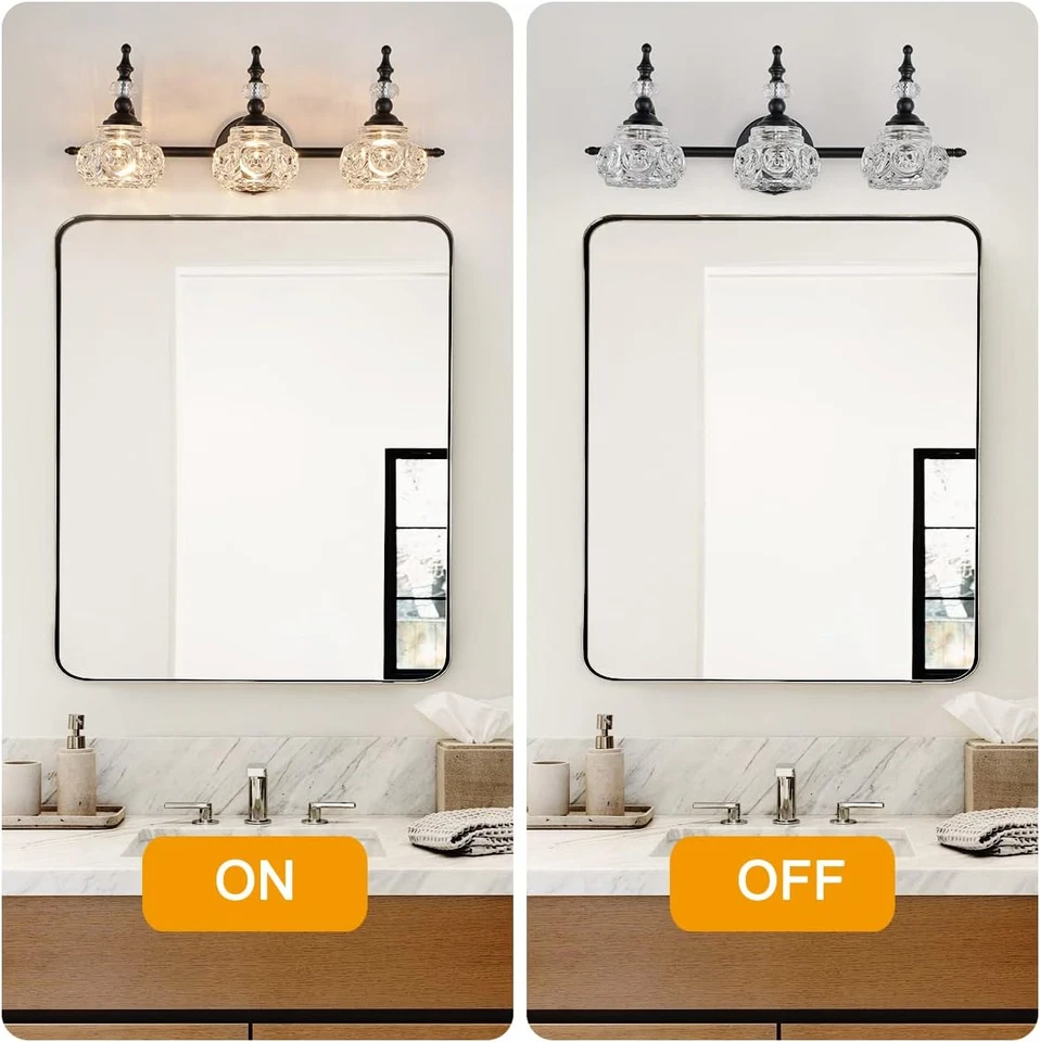 灯具,3盏灯浴室照明涂漆黑色表面带厚水晶 — 第 2/4 张图片