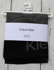 CALVIN KLEIN Men's SCARF Beanie HAT SET Jacquard NEW BLACK GRAY 72"x 10" / 98