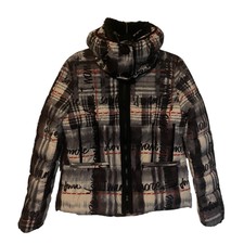 Desigual Womens Coat Size 6 Black White Padded Sigrun Tartan Lettering Nwt