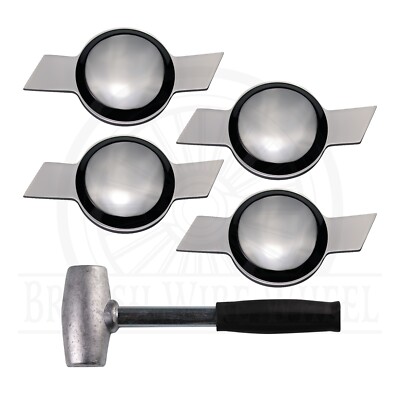 Chevy Bowtie Chrome Knock Off Spinner Caps for Lowriders, Set of 4 + Lead Hammer