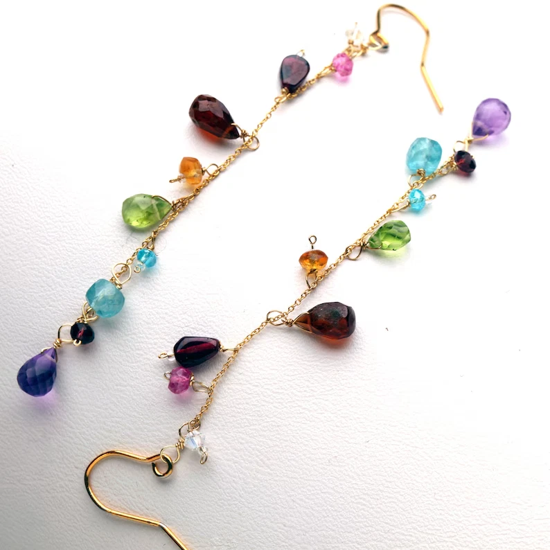 Pendientes arco iris piedras preciosas semipreciosas con piedras multicolores, granate peridoto Foto 4 de 4