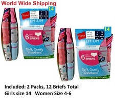 Hanes Premium Brief 12 Pk Panties Multi Color Girls Size 14/28" Women 4-6 S 